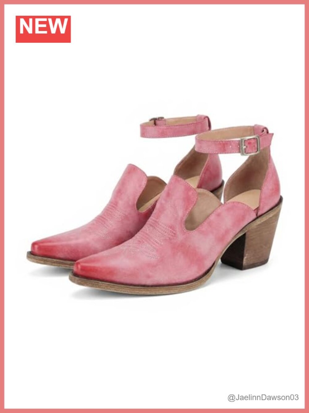 Cowgirl Heels Ankle Strap Women Western Booties Chunky Heel